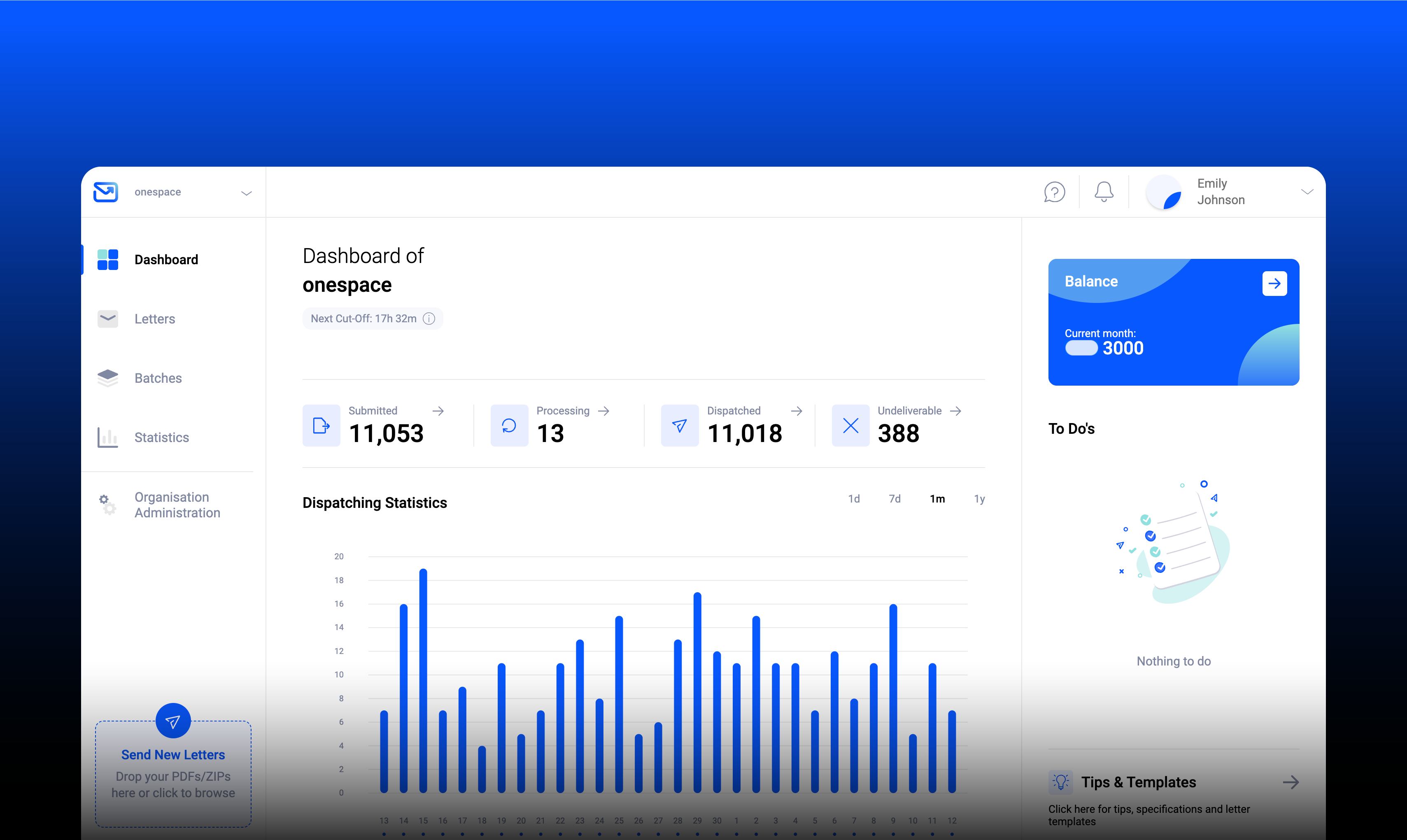 Pingen dashboard on gradient background