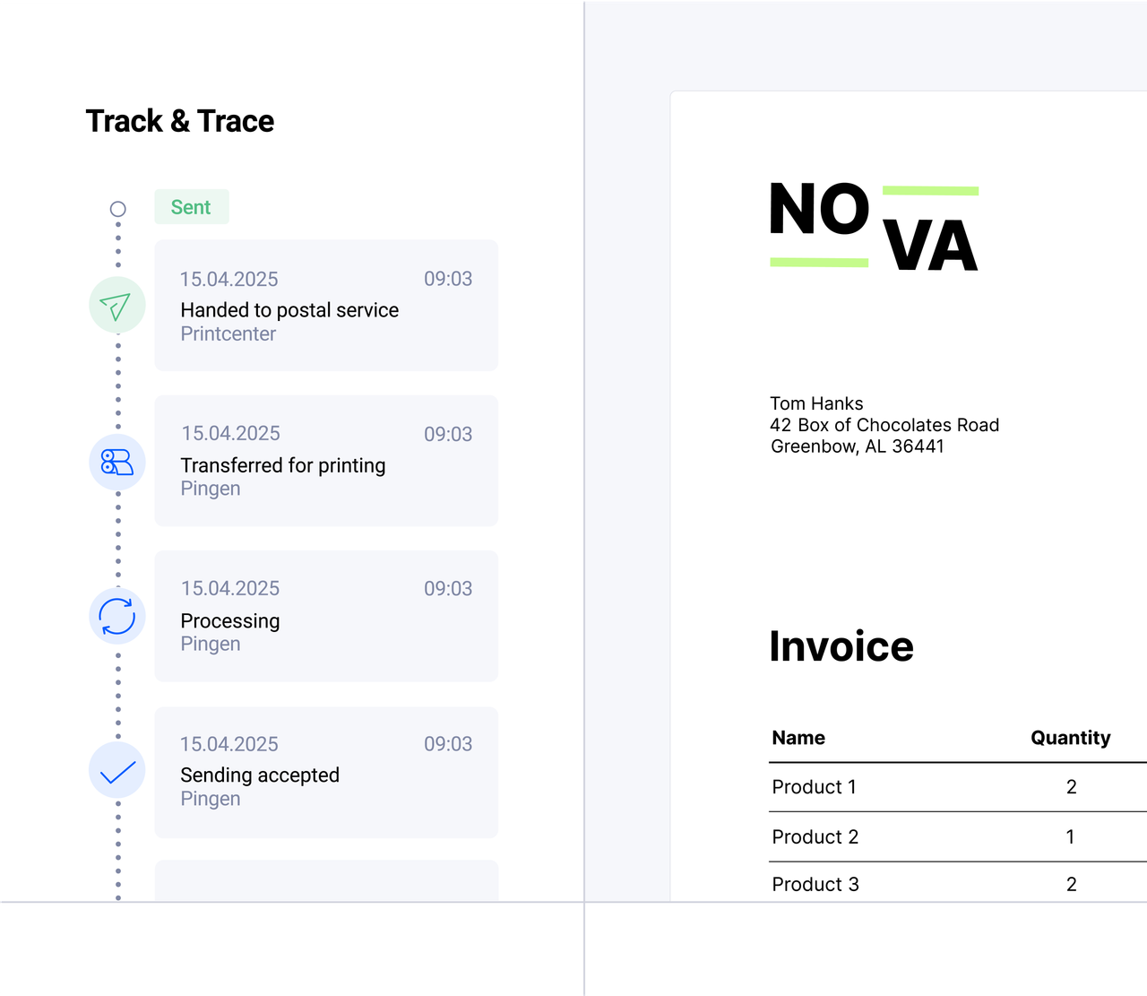 Real-time tracking status in Pingen app